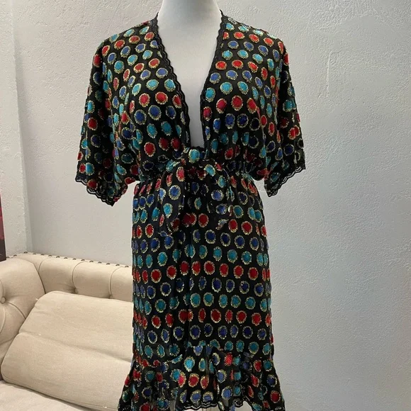 House of Harlow 1960 x REVOLVE  Cruz Dress Noir Polka Dot Metallic XS - Picture 5 of 13